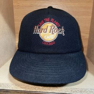 Vintage Hard Rock Cafe Chicago Strapback Black Wool Blend USA 90s Y2K Hat Cap